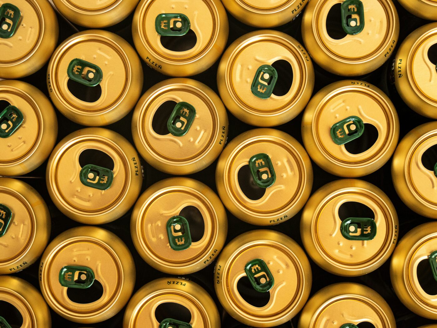 aluminum cans packed together and photographed from the top